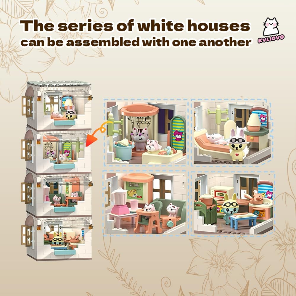 Koko's Cat Town DIY Miniature House Kit, Tiny White House Series Bathroom Building Kit, Dollhouse with 254PCS, Cat Toys Gift for Girls Boys Teens Kids Ages 3+
