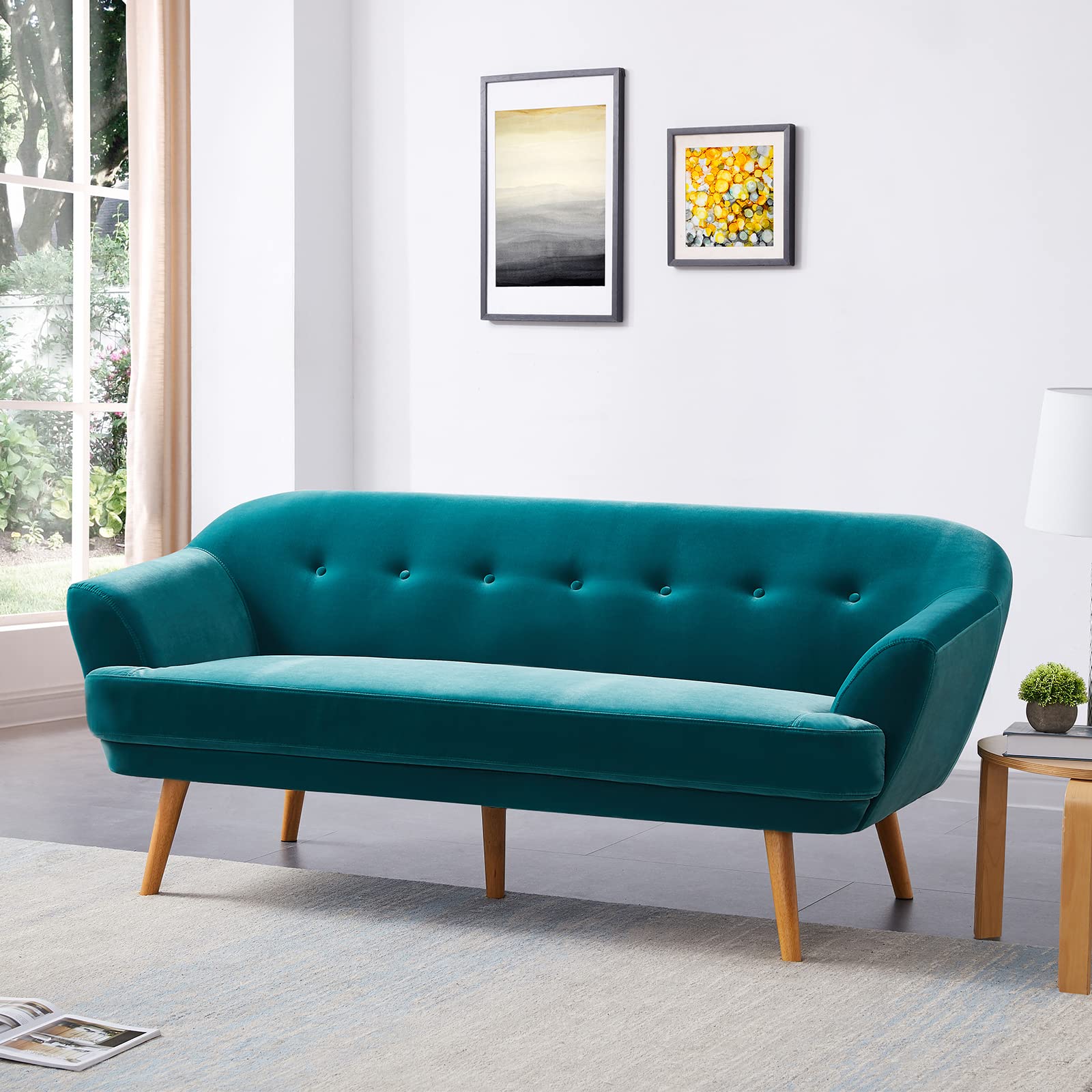 AZRBOPO Loveseat Sofa, Velvet Modern Upholstered Loveseat, Accent Armchair Couch with Soft Cushion, Wood Frame Tapered Legs Tufted Design for Living Room, Bedroom, Office -185 * 86 * 77 CM - Green