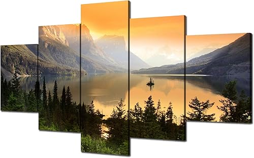 Arte de Lienzo de Pared de Montana Decoración de Pared del Parque Nacional Glacier Lámina de Montana St. Mary Póster Pintura de Paisaje Wild Goose