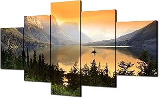Wall Art Montana St. Mary Canvas Print Glacier National Park Wall Decor Picture Wild Goose Island Landscape Poster Painting Framed Home Bedroom Ready to Hang(60''Wx32''H)