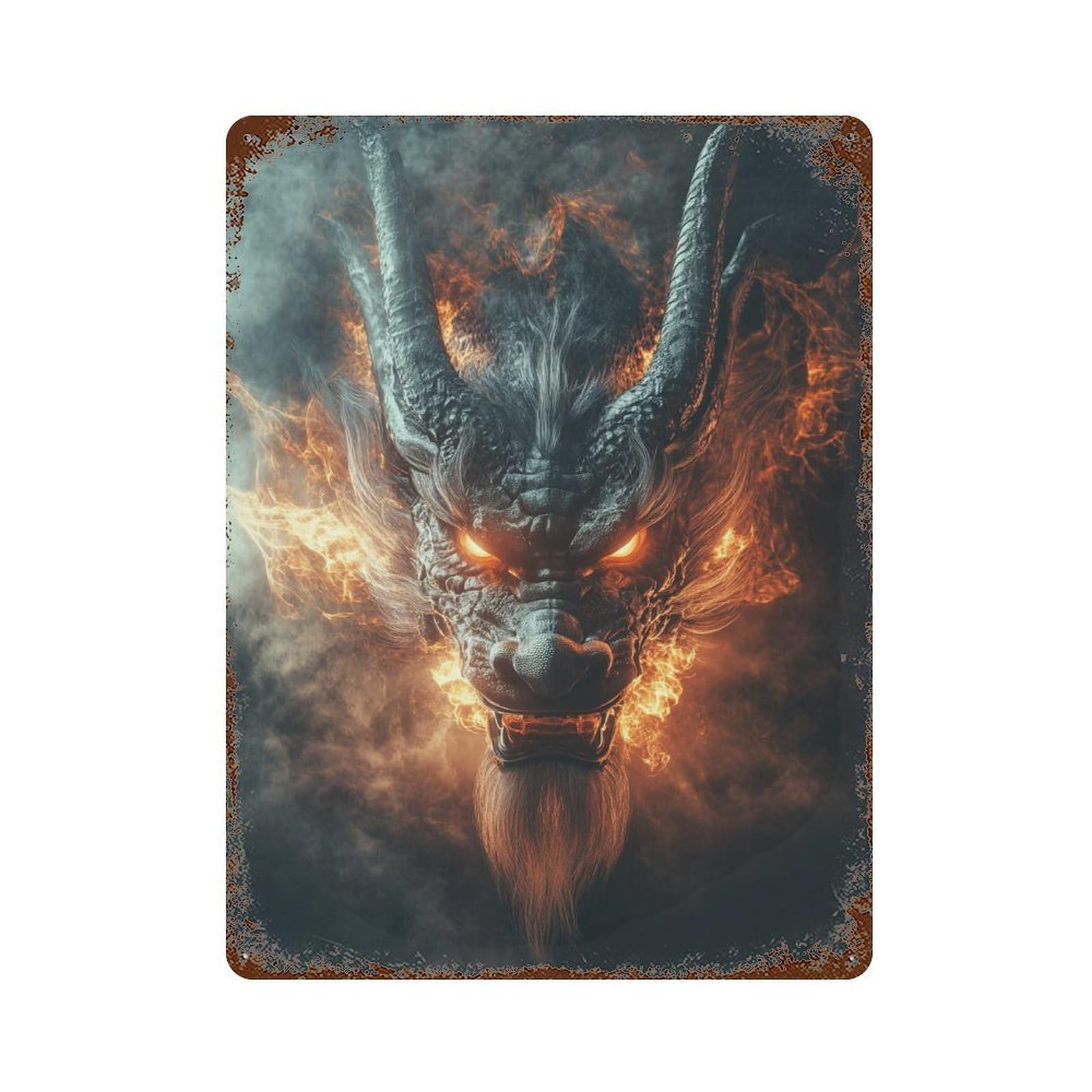 Garage Style Fiery Demon Head Statue Rust Effect Tin Sign 15.7"x11.8", Rustic Home Decor for Bar And Workshop