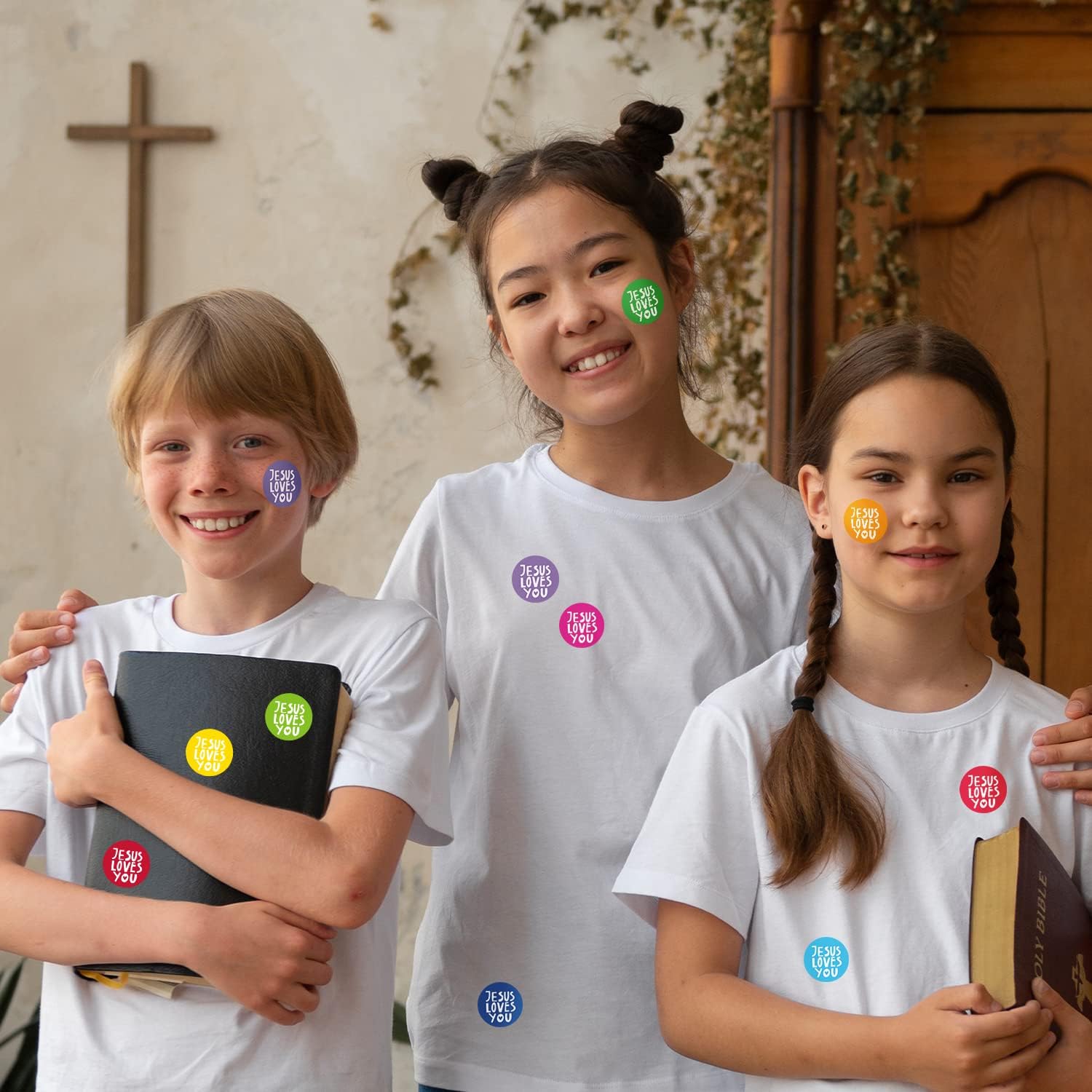 1000 sztuk chrześcijańskich naklejek religijnych (2 rolki), 1,5 cala 16 kolorów JLY pedagogiczne naklejki religijne dla dzieci, samoprzylepne, dekoracyjne naklejki na imprezę