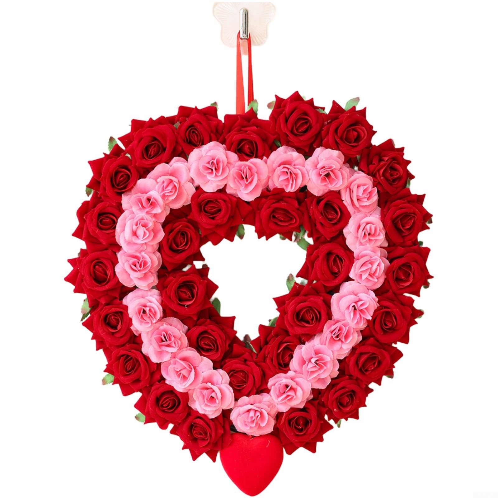 Couronne de cœur rouge déco de Noël romantique pour sublimer votre porte d'entrée