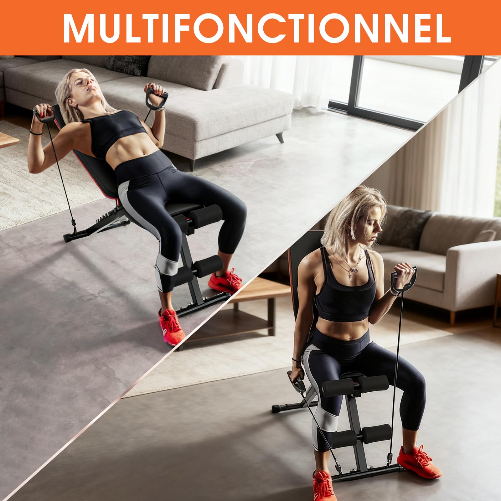 DH FitLife Banc pliable 8 en 1 | Gain de place 80% | Banc de musculation réglable et incliné | Appareil d’abdominaux pour entraînement complet à domicile