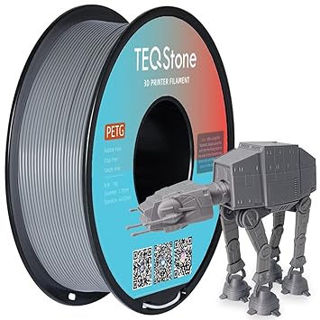 TEQStone PETG Filament 1.75mm Grey 1KG Spool, Consistent Diameter +/-0.02mm 3D Printer Filament Vacuum Packaging