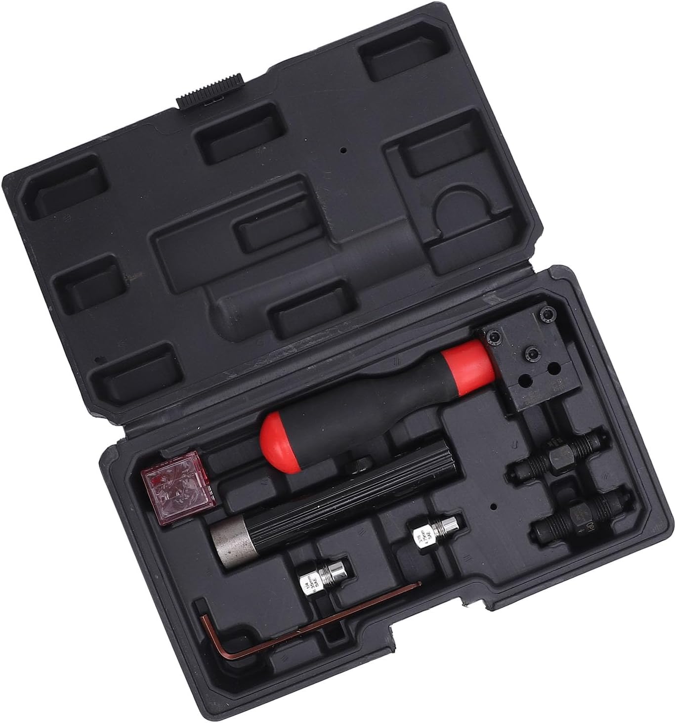 Kikumi Double Flacking Tool Kit 3/16 Inch 1/4 Inch Brake Line Flacking Tool Professional Handheld Flacking Tool with Storage Box for Car Repair