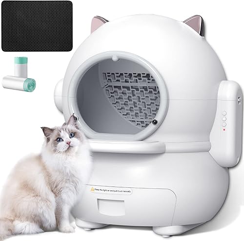 Self Cleaning Cat Litter Box Automatic Cat Litter Box for Multiple Cats LALAHOO One-Click Intelligent Safety Kitty Litter Box with Mat Odor Removal