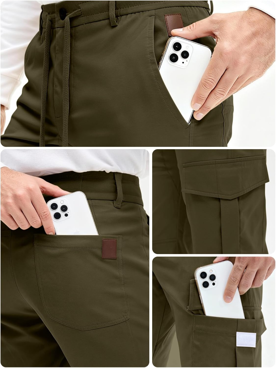PLEPAN Mens Casual Cargo Joggers Drawstring Elastic Waist Tapered Work Pants Outdoor Hiking Pants with 6 Pockets - Image 2