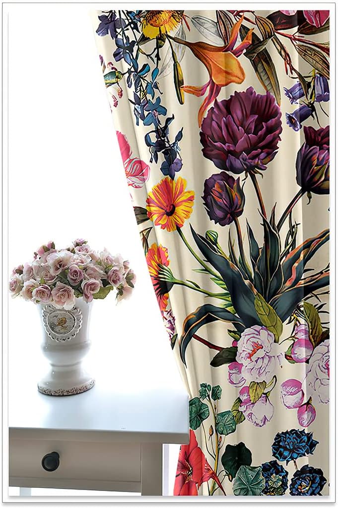 YELDAN Flower Curtains, Colorful Blackout Curtains for Living Room Bedroom, Thermal Insulated Grommet Drapes, Decorative Patterned Window Treatments, 96 Inch Length 2 Panels