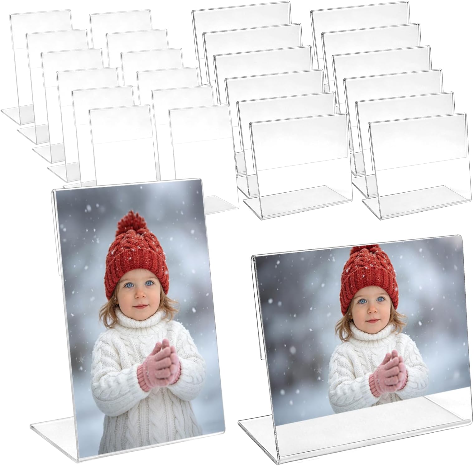 26 Pcs Acrylic Frame Stands Sign Holder 4 x 6 Inches Slanted Back Acrylic Sign Holder Clear Flyer Picture Display Stand for Table Desktop Office Home, Vertical and Horizontal