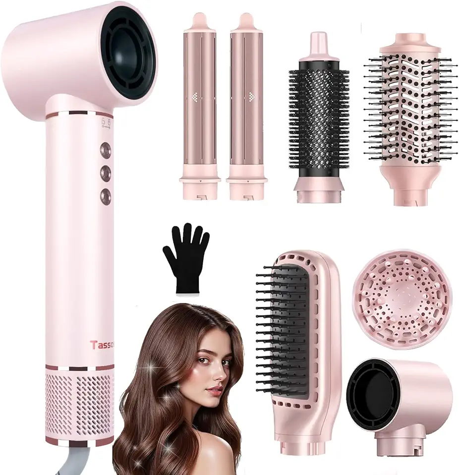 Secador De Cabelo Profissional,Aparelho 8 em 1 Com,Modelador de Cabelo,Escova de ar Quente, Secador de Cabelo Com Difusor, Modelador de Cachos e Secador Iônico Para Secagem e Ondulação Rápidas.