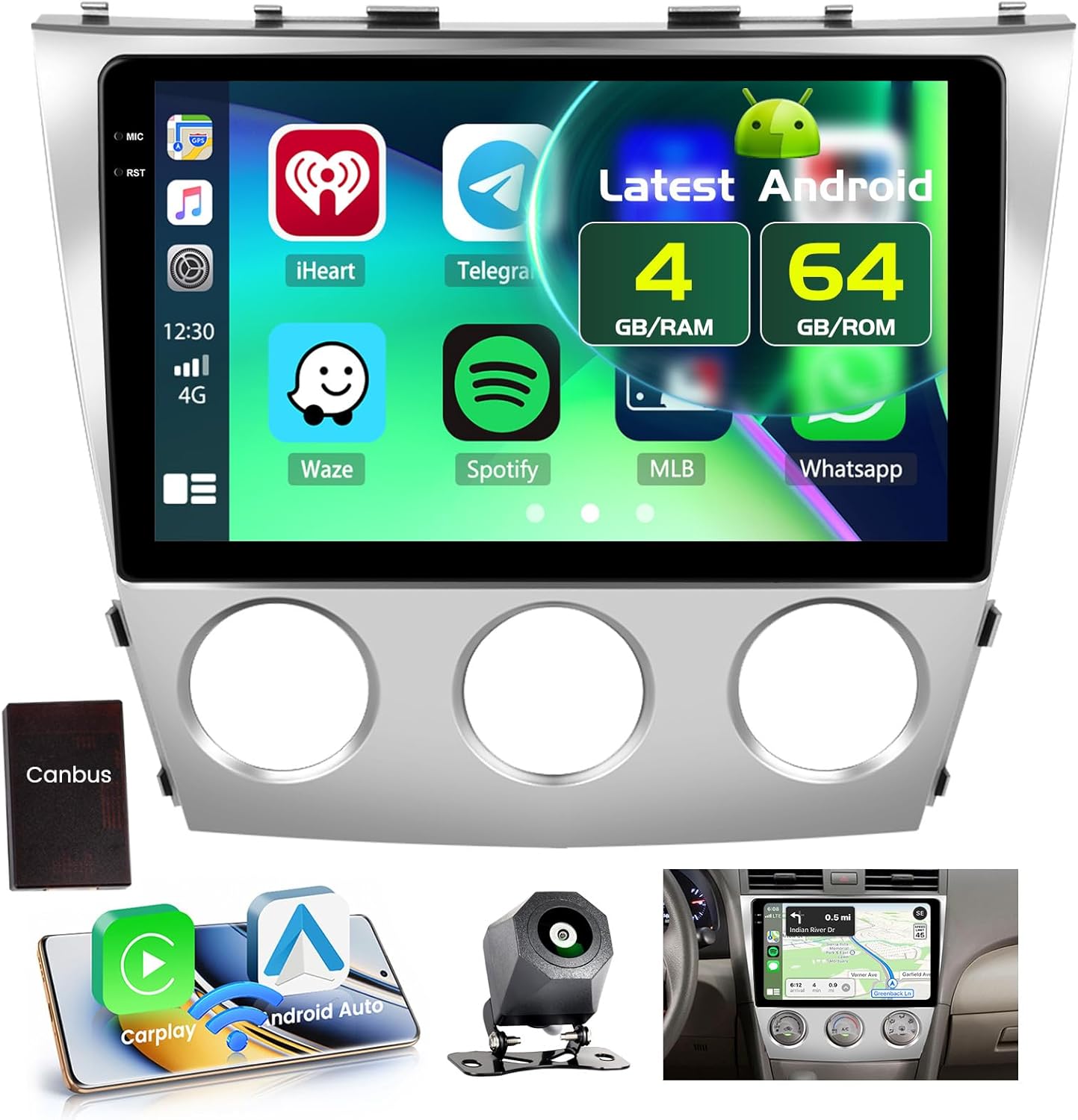 4+64GB Android 15 Car Stereo for Toyota Camry 2006-2011 (Manual A/C) Wireless Carplay Android Auto, 10.1 Inch Incell Touch Screen Car Stereo with Canbus, GPS, Backup Camera, Bluetooth, FM/RDS