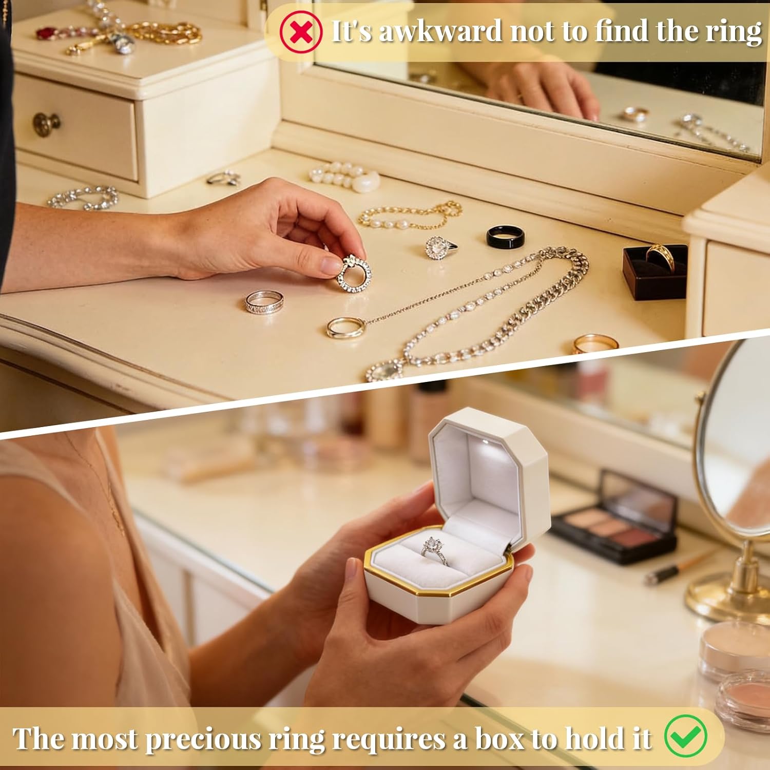 LED Ring Box for Proposal Engagement wedding Prepared for Gifts, Luxury Ring Box The Best Gits are for the People WhoMatter Most to You,Square Velvet Case Jewelry Gift Box (Pure - white) - Image 9