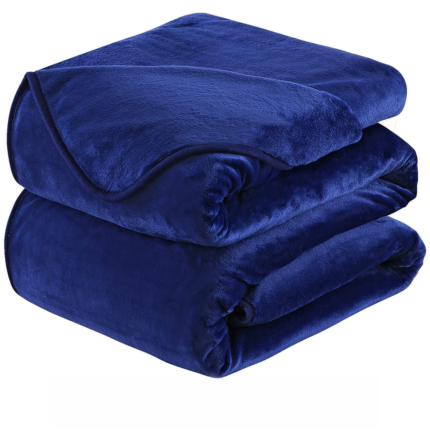 Hozy Dark Blue Fleece Blanket 350Gsm Super Soft Fluffy Solid - No Static Throws For Double Bed/Large Sofa Queen 220X240cm