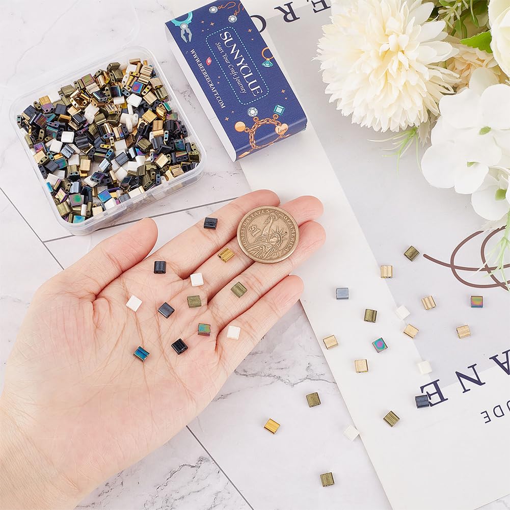 SUNNYCLUE 1 Box 500Pcs 5 Style 5 * 5mm Glass Tila Beads Glass Seed Beads Japanese Square Tile Bead Double Hole Connector Beaded for Jewelry Making DIY Craft Beading Wedding Decor Handmade Gifts - Image 3