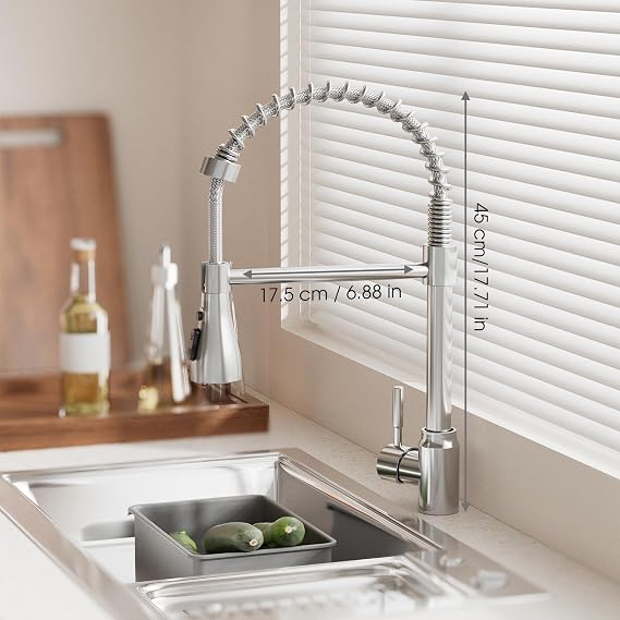 Kitchen Tap, Single Handle Sink Taps, Stainless Steel Grohe Kitchen Tap, Polished Chrome, Silver-with mounting Accessories- for UK Standard Fittings