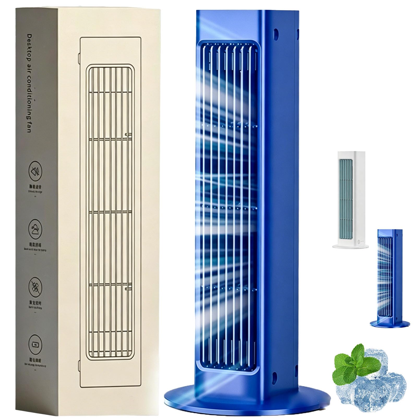 PolarBreeze 2026 Upgrade Rechargeable Fan, 3 Speed Portable Fan, Rapid Cooling & Ultra Quiet, Wall Mount or Standing, No Drilling, for Bedroom Office (Blue,Plug-in(No Remote))