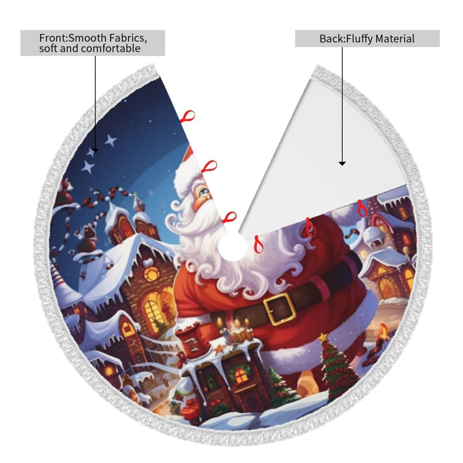 Gonna Per Albero Di Natale Con Nappa 122 Cm - Motivo Natalizio In Tessuto Spazzolato - Copribase Rotonda Per Alberi Veri E Finti