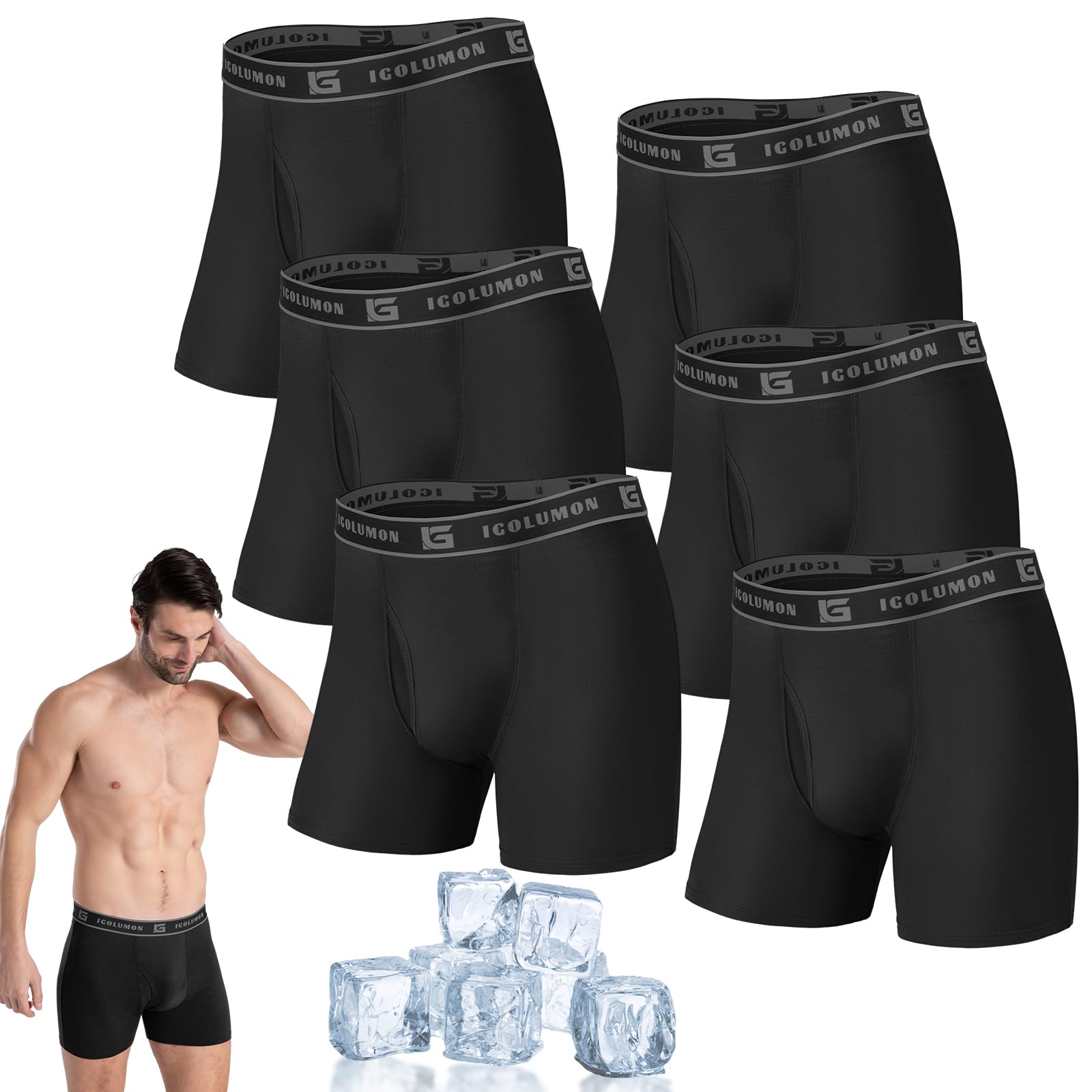 IGOLUMON Boxershorts Herren 6er Pack Bambus Unterhosen Männer Atmungsaktive Boxershorts Trunks mit 35mm Soft-Bund, Ohne Etikett für Sport & Alltag
