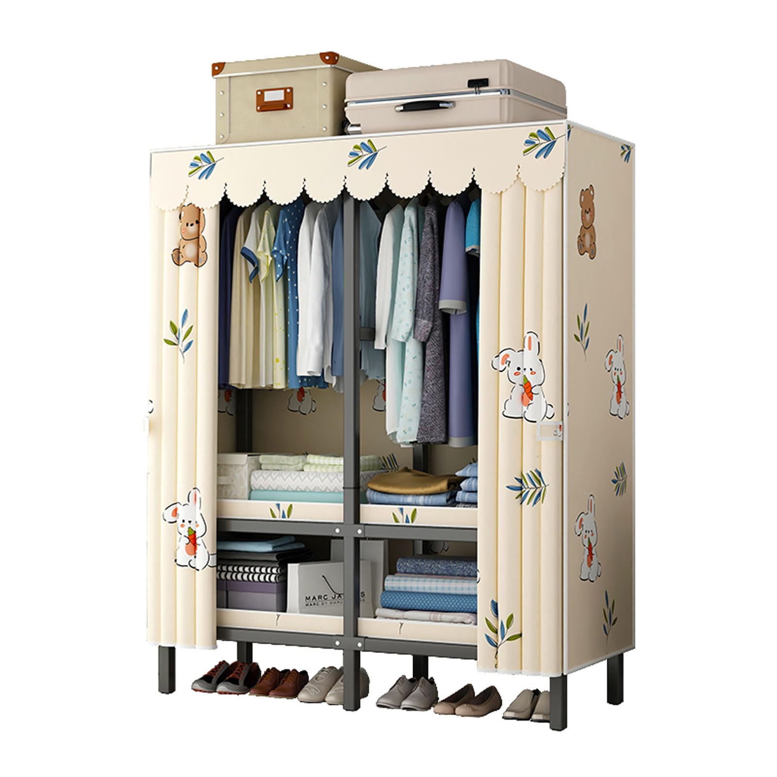 Armoire de rangement avec portes et penderie portable en tissu