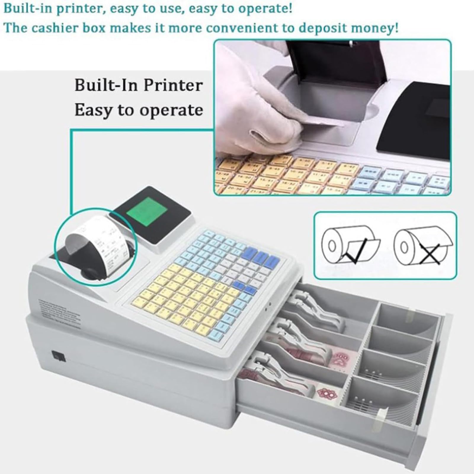 Registratore di Cassa LCD, contasoldi elettronico con Lampada di rilevamento Denaro, Sistema di Gestione della Cassa con opzioni di smistamento Bancomat, Display a Doppio Schermo