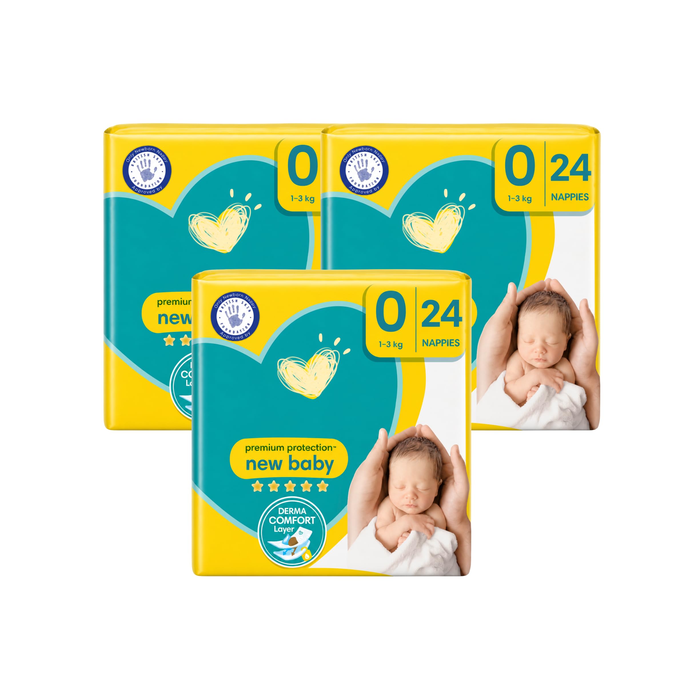 Newborn Nappies | Size 0 Premium Protection | 3 Packs x 24 (72 Nappies) | for Babies Under 3kg | Ultra Soft with 3D Leak Protection, Wetness Indicator, Navel-Friendly, Disposable Diapers by GloZiri