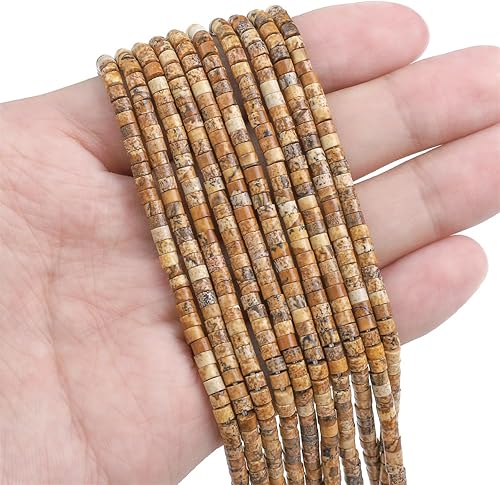 Miniatura 3 de Cuentas espaciadoras de jaspe marrón natural, cuentas planas, redondas, sueltas, para hacer joyas, 0.118 in x 0.079 in, 15.0 in