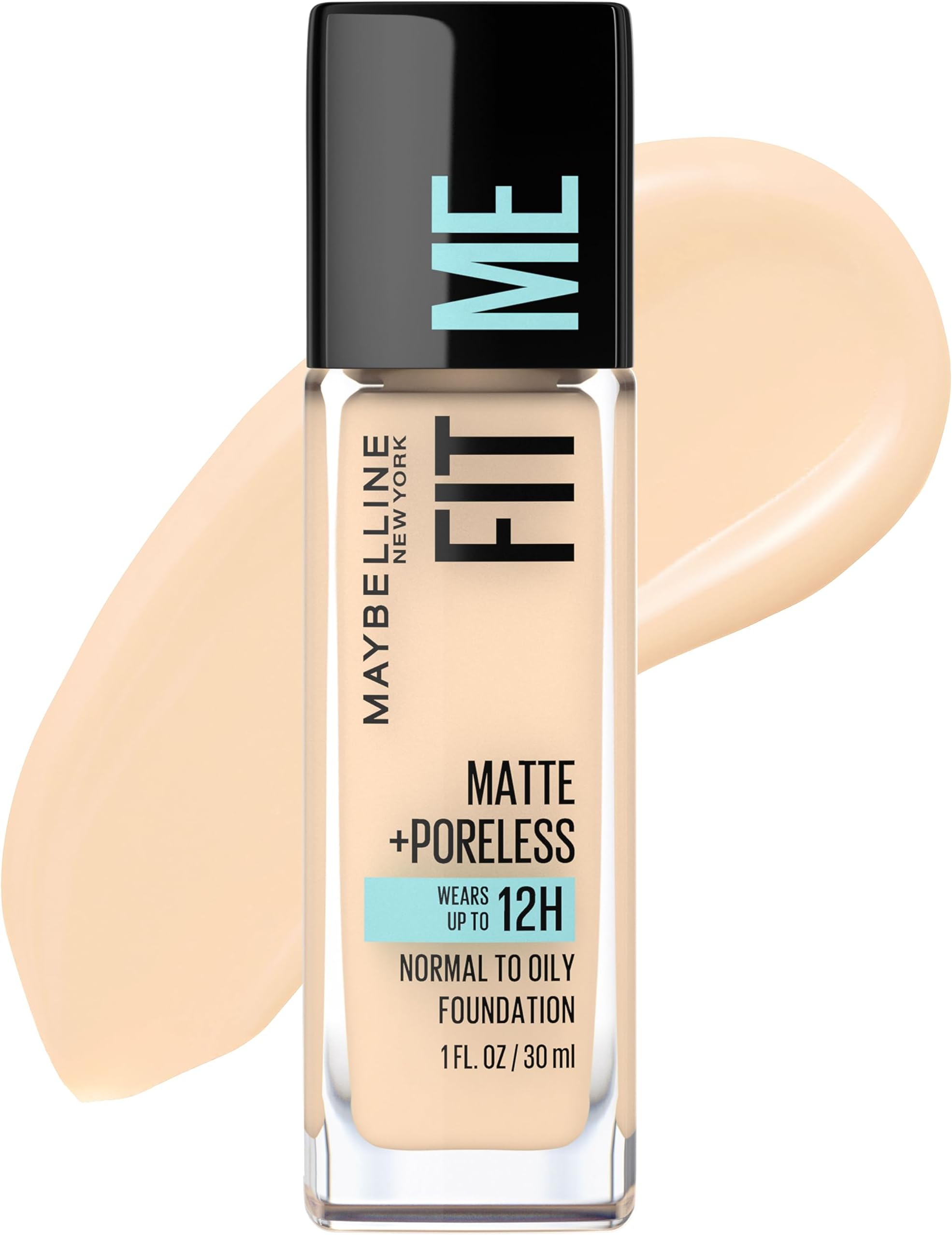 Fit Me Matte + Poreless Liquid Oil-Free Foundation Makeup, Light Beige, 1 Count (Packaging May Vary)