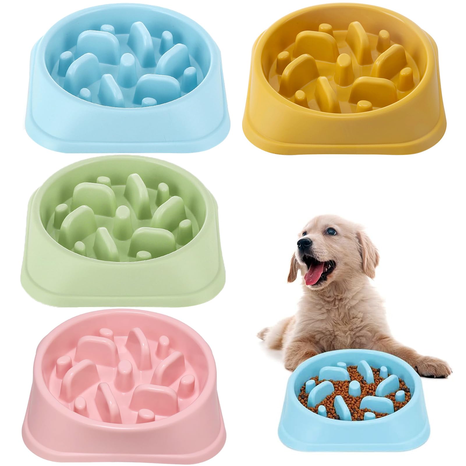 4 Piezas Comedero Perro Antivoracidad,Antideslizante Alimentacion Plato,Antideslizante Comederos para Perros,Comedero Antivoracidad Perro,Comida Lenta para Mascotas Cuenco,Gato Alimentación Lenta