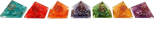 Miniatura 7 de Juego de 7 piezas de pirámide de orgón de siete chakras de cristal natural multipiedra para curación de Reiki, meditación de yoga espiritual,