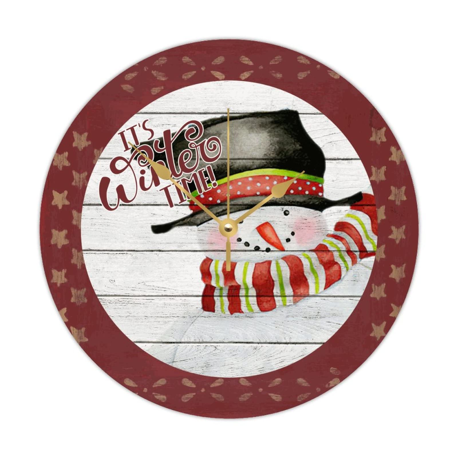 Horloge ronde en bois Let It Snow 38cm montre murale rustique pour Noel et anniversaire