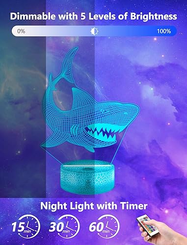 Miniatura 5 de FULLOSUN Regalo de tiburón, luz nocturna de tiburón para niños (con control remoto), luces de iluminación 3D, regalo para niños, 16 colores