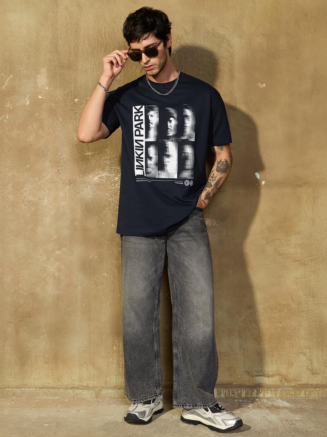 The Souled Store Linkin Park T-Shirt für Herren und Jungen, kurzärmelig, Rundhalsausschnitt, Grafikdruck, lässig, leicht, schulterfrei, modisch, Streetwear