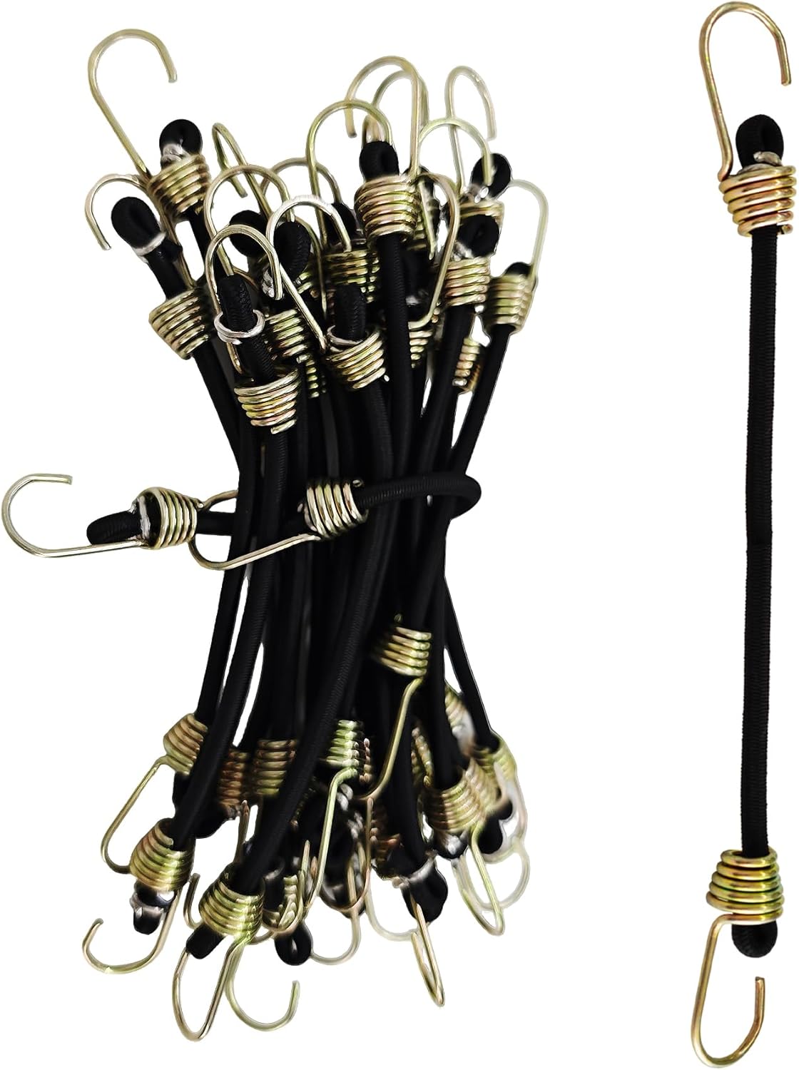20PCS 6Inch Mini Black Bungee Cords with Yellow Hooks, Heavy Duty Elastic Straps for Securing Tarps, Tents, Cargo, Camping, Hiking, Hunting
