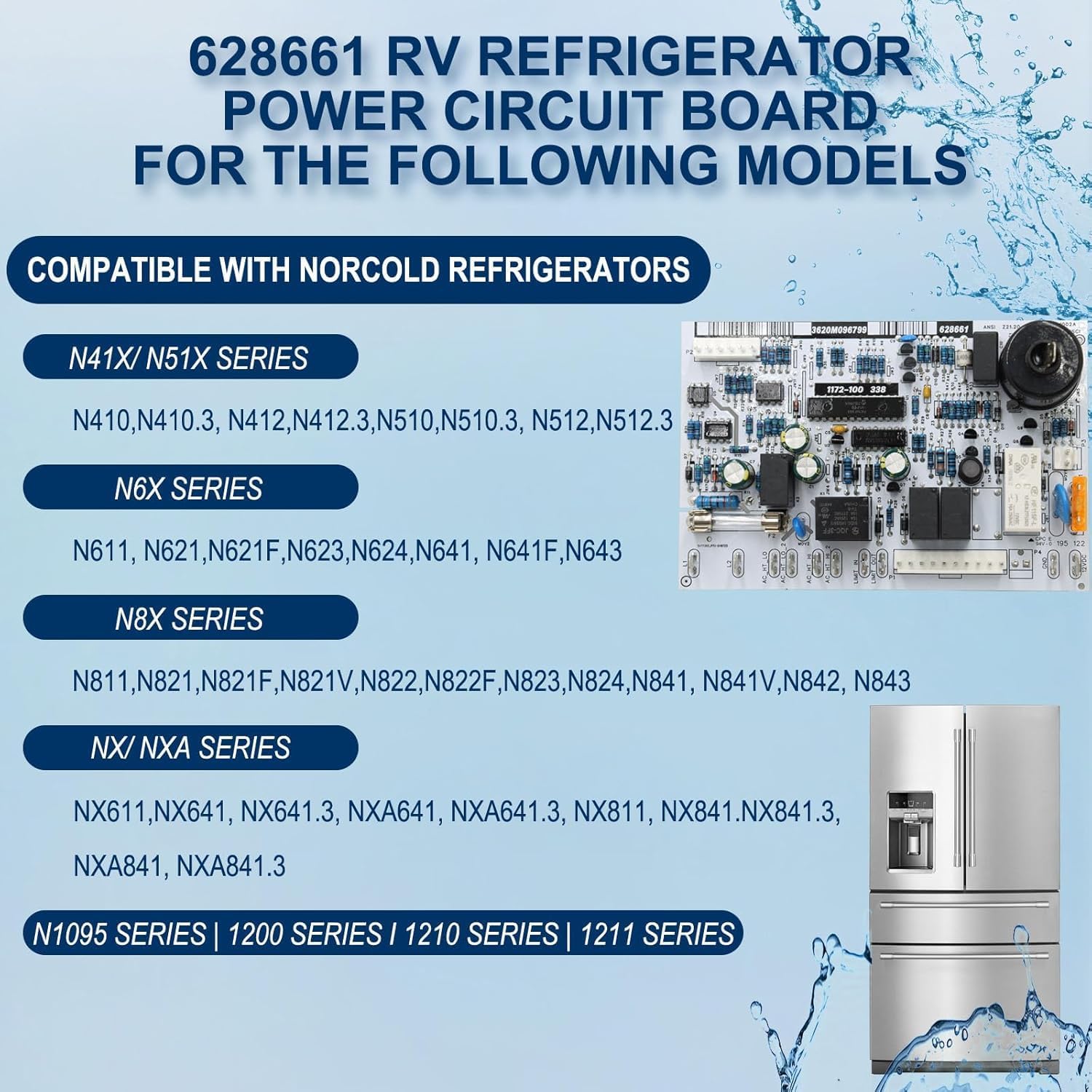 Upgraded 628661 RV Refrigerator Waterproof Power Circuit Board Replace for Norcold N41X N51X N6X N8X N1095 NX/NXA,1200,1210,1211 Series Replace 2-Way RV Fridge Power Circuit Control Board