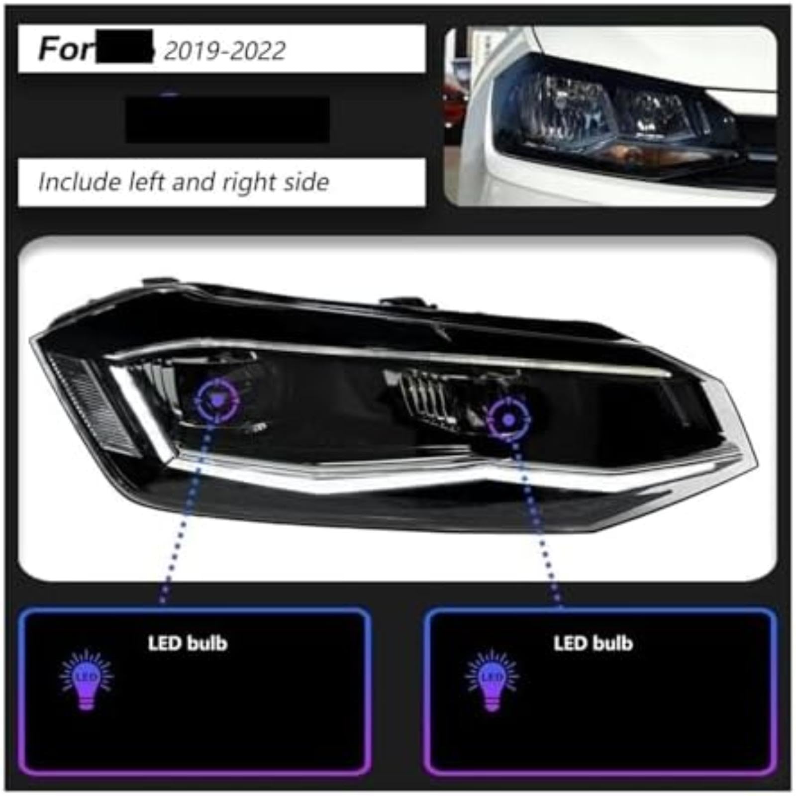 Dla Vw, dla Polo 2017-2021 reflektor obiektyw projektora lampa czołowa samochodu reflektory sygnał Drl przednie lampy samochodowe reflektor włącz (Right Hand Drive Silver All LED)