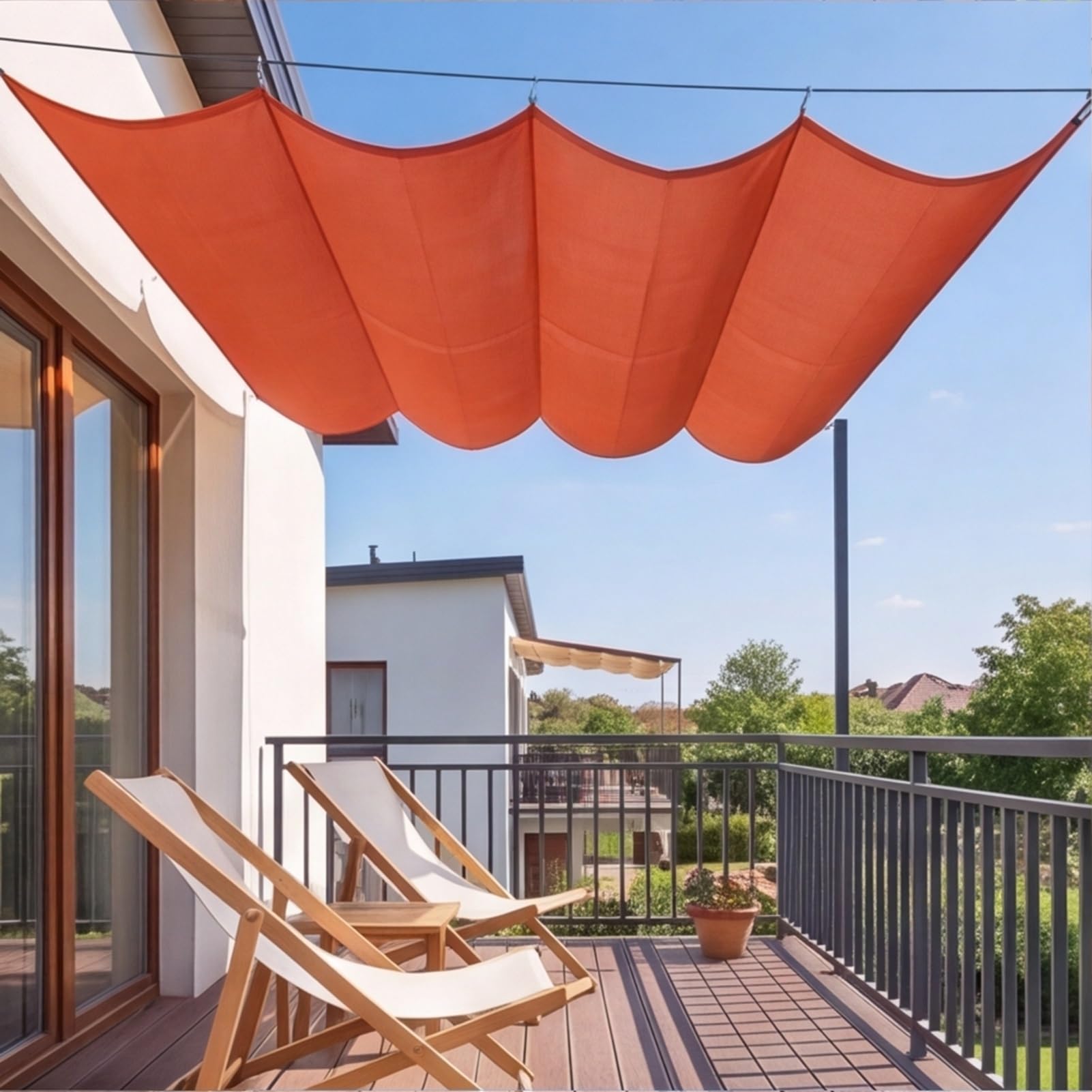 Wysuwany żagiel przeciwsłoneczny z falami 125 x 495 cm, HDPE, falista markiza regulowana, ochrona przed promieniowaniem UV i rozerwanie, do markizy, tarasu, podwórza, werandy, pawilonu, pomarańczowego