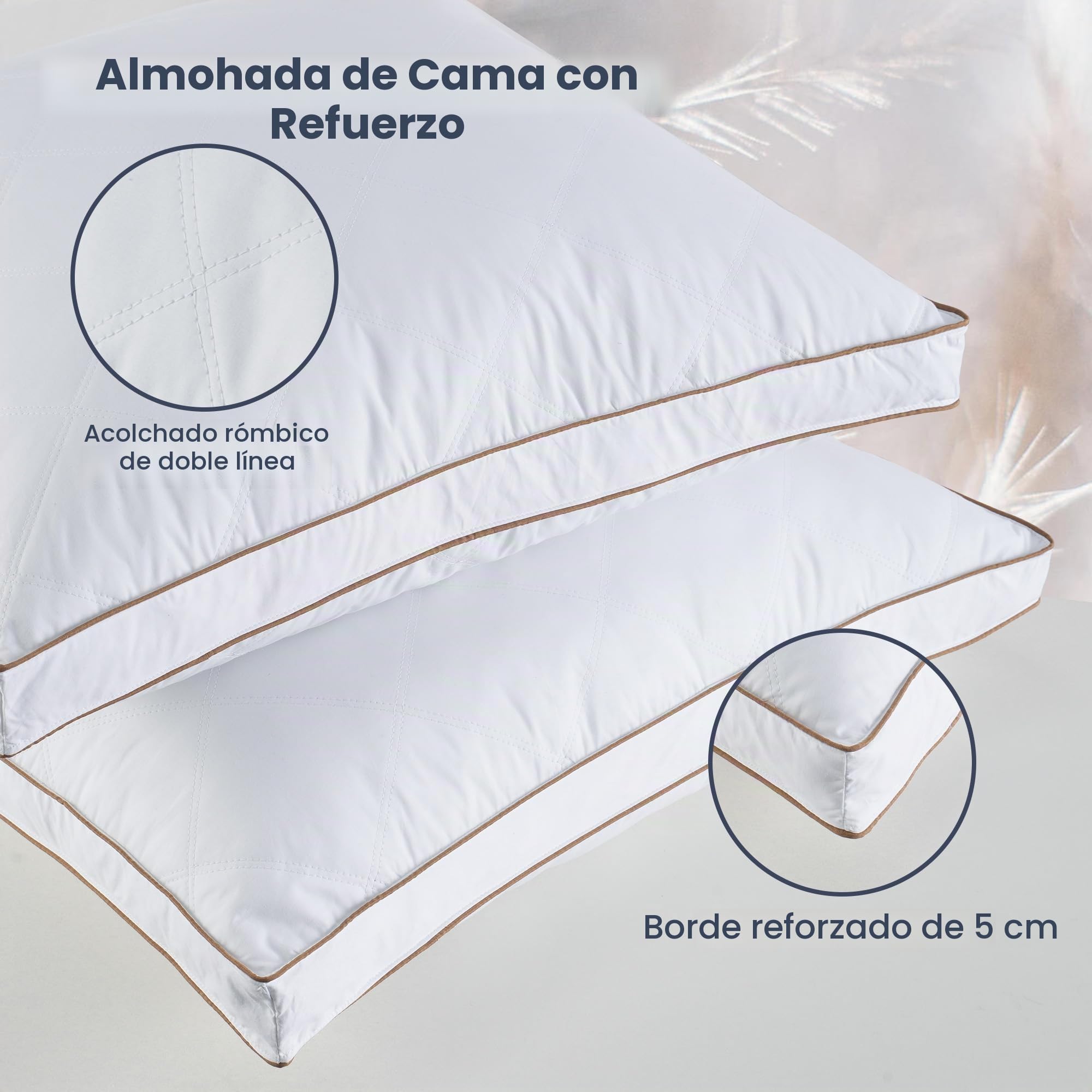 Deodar Juego de 2 Almohadas de Plumas 65 x 65 cm, Funda de Algodón | Transpirables, hipoalergénicas y lavables, con certificación Öko-Tex y RDS para un descanso cómodo y seguro
