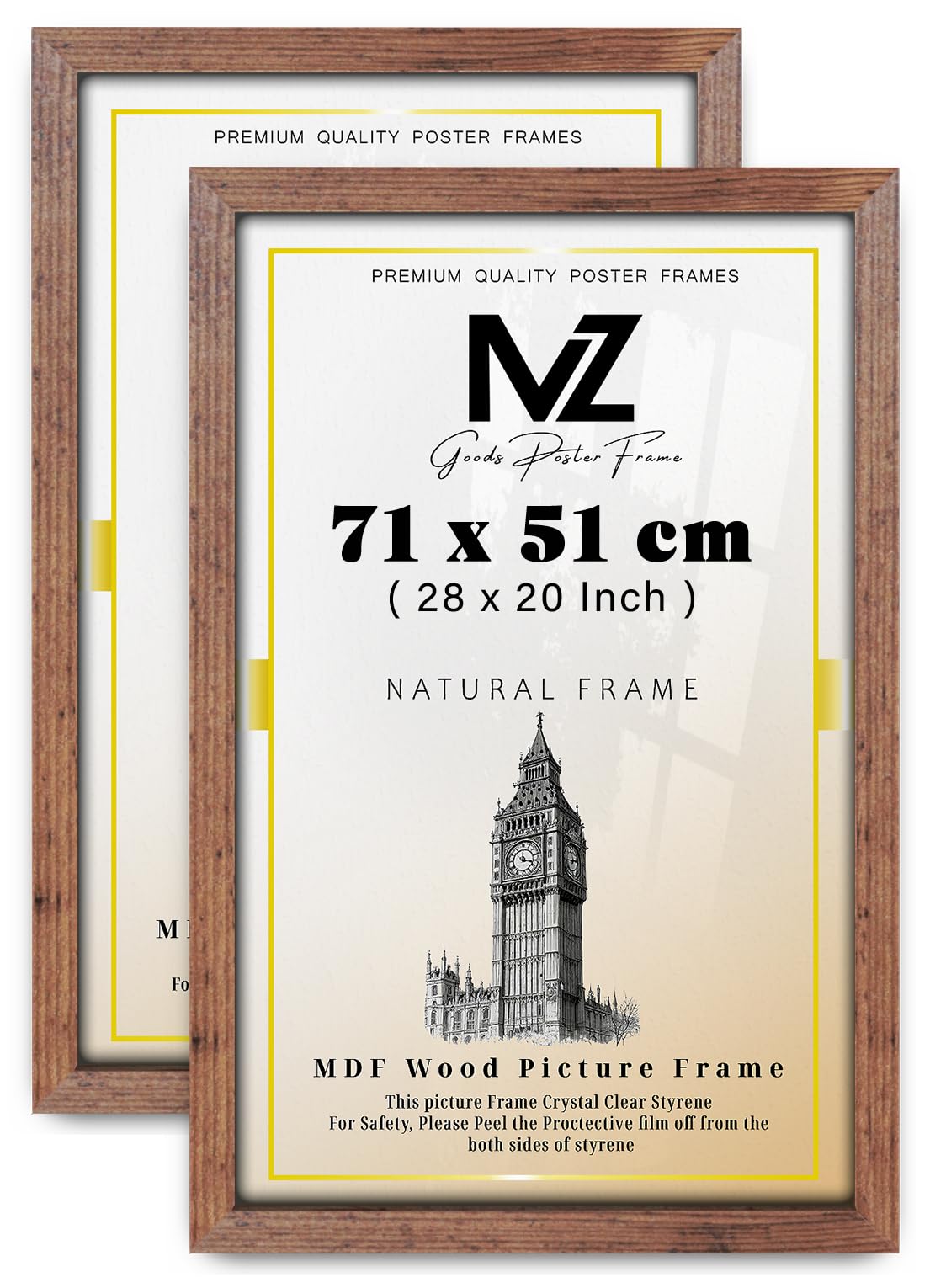 MZ GOODS pack of 2 MDF Poster Frame (71 x 51 CM) 28" x 20" for Travel Posters/Pictures & Home Decor, Secure Hooks for Mounting [ Rustic ]