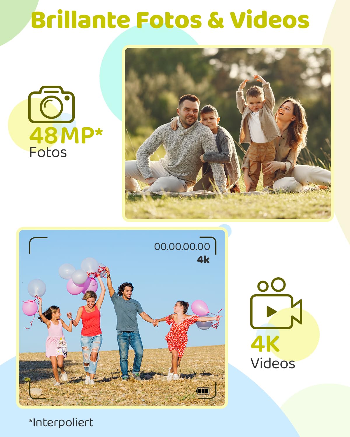 Rollei Compactline Pocket Transparent Blau Digitalkamera 48MP 4K Dual Screen 18X Digital Zoom Kompakte Kamera für Kinder Anfänger