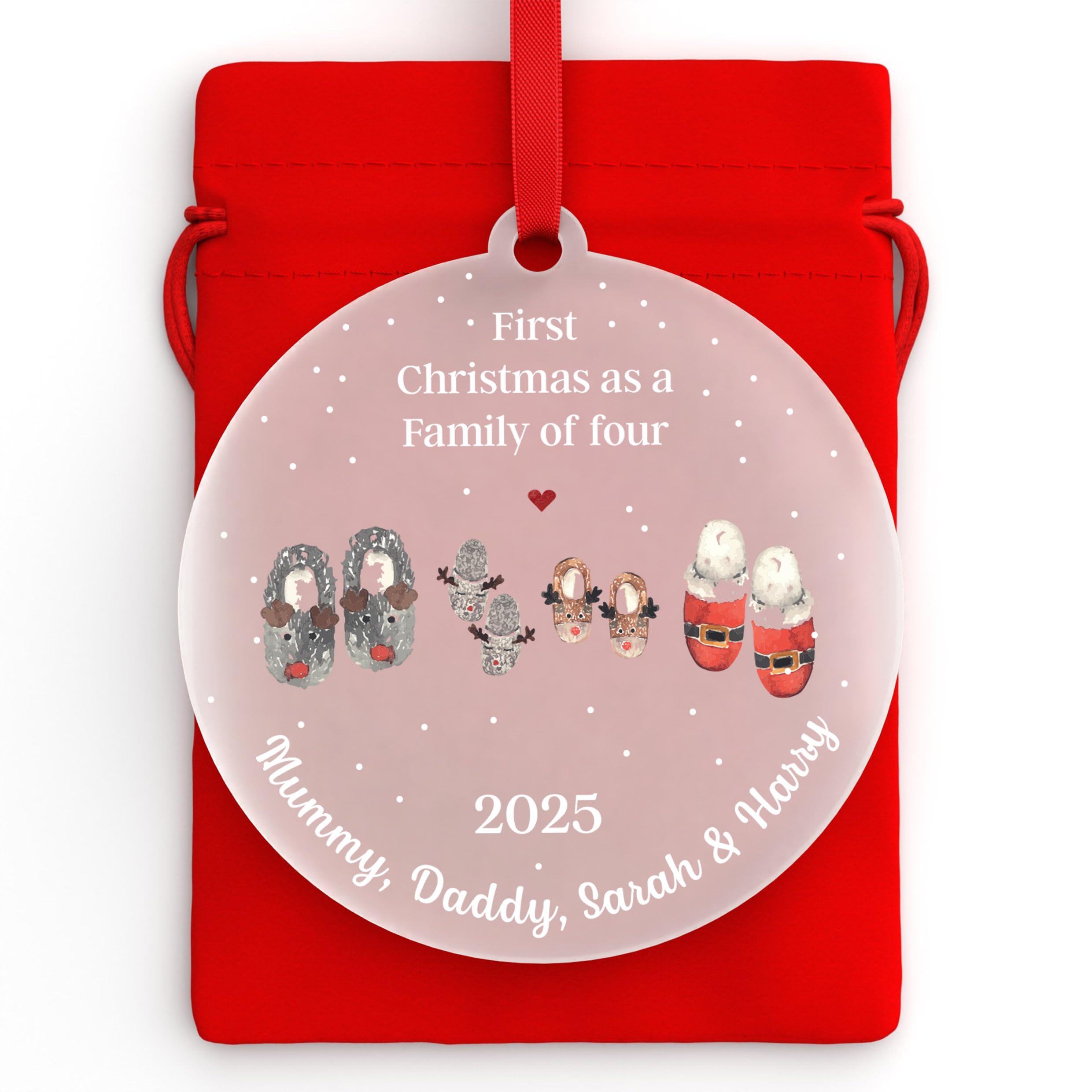 Beecreative Personalised Families First Christmas Decoration - Frosted Bauble - Custom Made Keepsake Decoration
