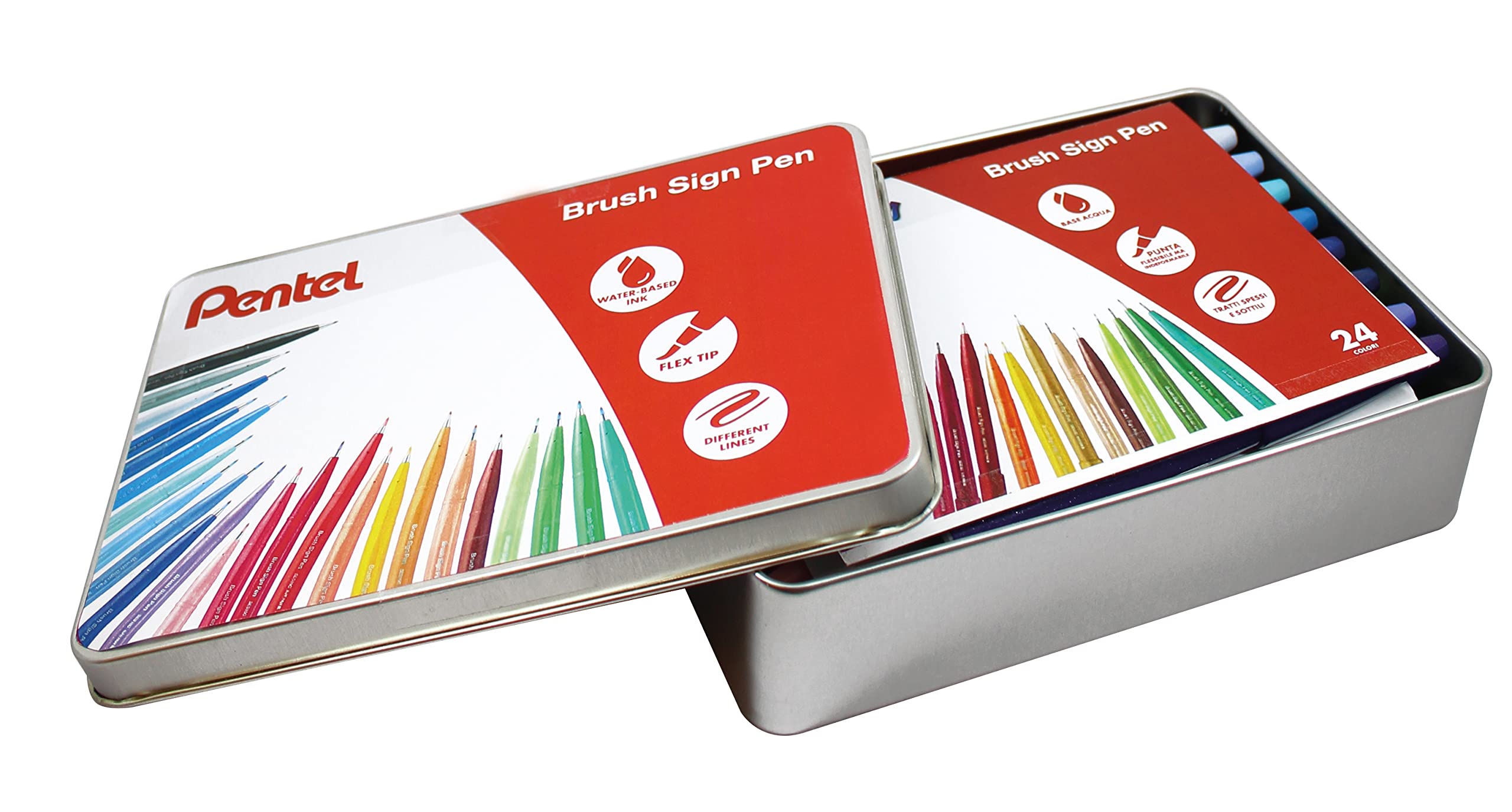 Pentel SES15C Brush Sign Pen Geschenkbox aus Metall mit 24 Farben