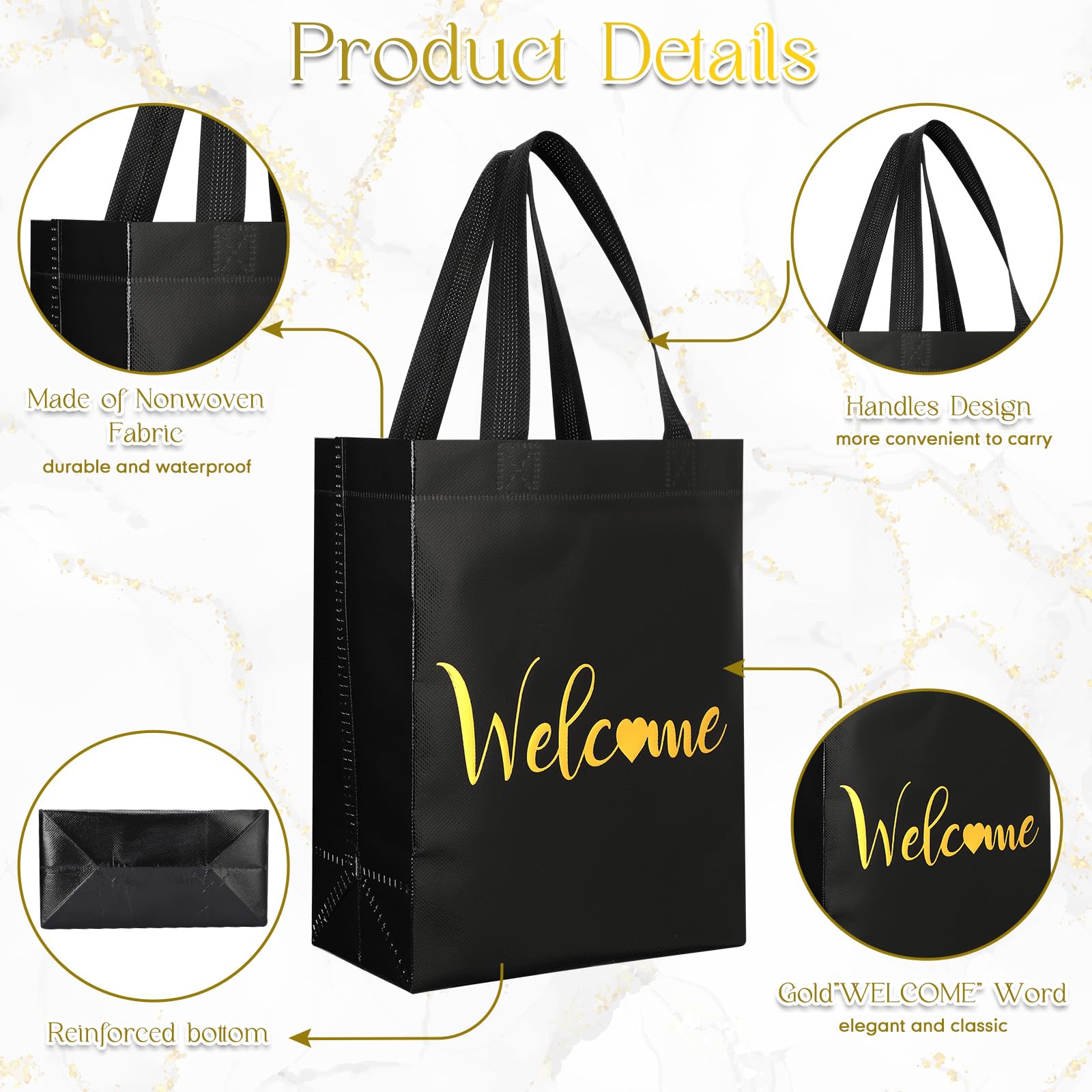 Sweetude 100 bolsas de bienvenida a granel, 10 x 8 x 4 pulgadas, bolsas de regalo de bienvenida no tejidas con asa, reutilizables, parte inferior reforzada, bolsas de bienvenida para bodas, fiestas de