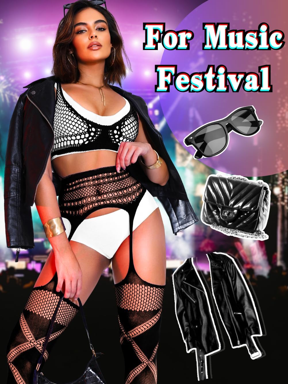 Rave Outfits For Women, Fishnet Bodysuit Glow Party Club, Dancer Stockings Fishnets Lingerie Sheer Jumpsuit Festival - Image 5