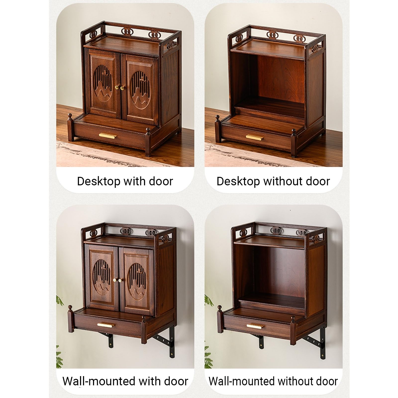 Genérico Nuevo Santuario Budista Chino de Madera Maciza para Montaje en Pared, Soporte para Estatua de Buda de Escritorio/Pared con Puerta, Mesa de Altar para Estatua de Buda (de Escritorio