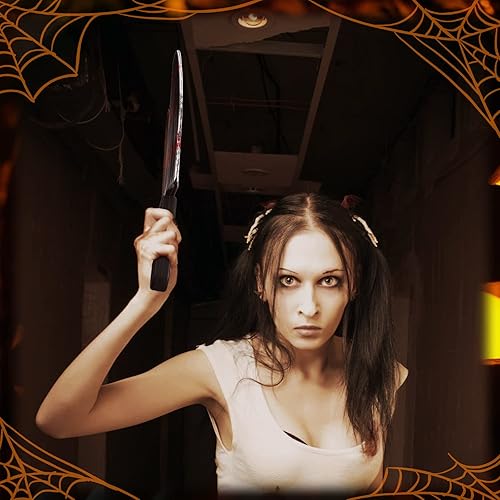 Miniatura 7 de Vinsot Juego de 9 cuchillos de Halloween de plástico, cuchillo de carnicero, machete, cuchillo slasher, accesorio de disfraz, cuchillo de sangrado