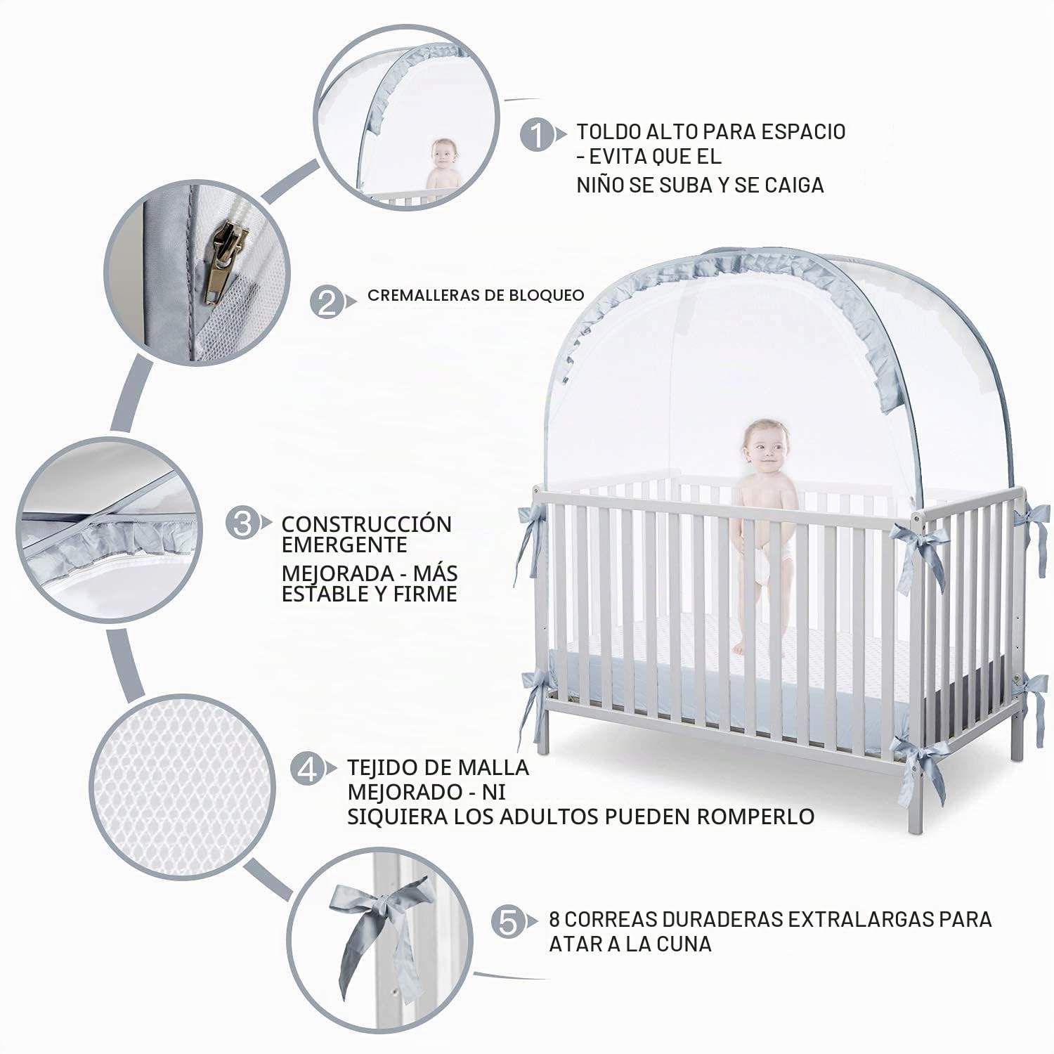 Mosquitera, red de mosquitos, tienda plegable para cuna de bebé, cuna, cama infantil, red para cuna, tienda de viaje plegable con bolsa de transporte (gris, 70 x 140 cm)
