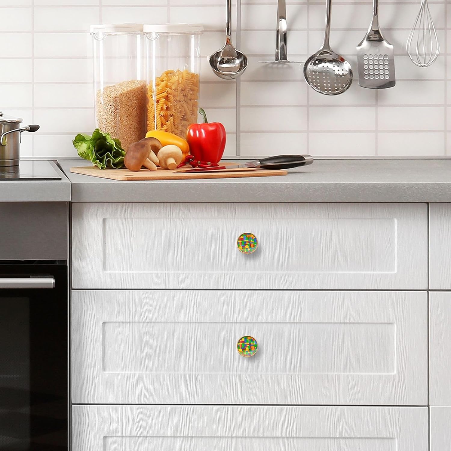 Building Blocks Cabinet Knobs 4 Pack Drawer Pulls 1-1/4 Inch Kitchen Cabinet Knobs, Round Dresser Knobs Cabinet for Home Furniture Decor