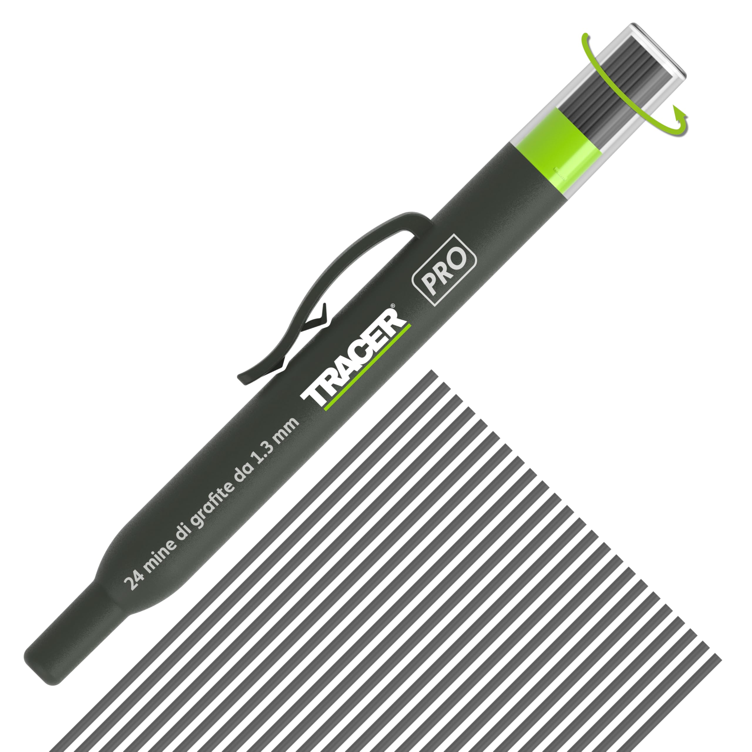 Tracer Pro Series Set di mine di ricambio per matita di precisione 24 x 1,3 mm grafite