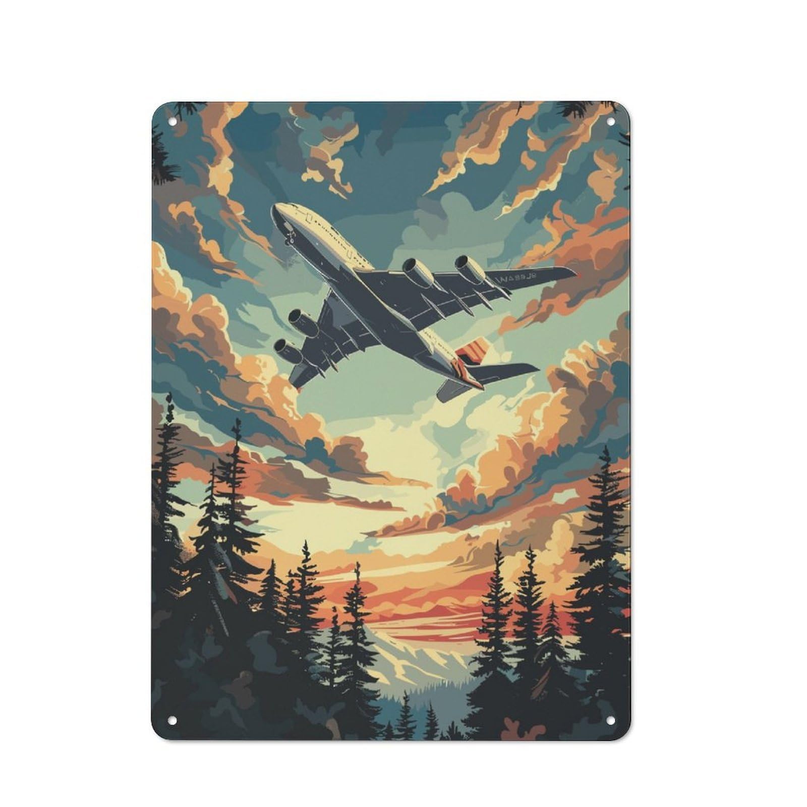 Junmoney A380 Plane Flying Sky Tree Tin Wall Plaque 40X30cm With For Bar Or Restaurant, Suited To Bar Decor Enthusiasts